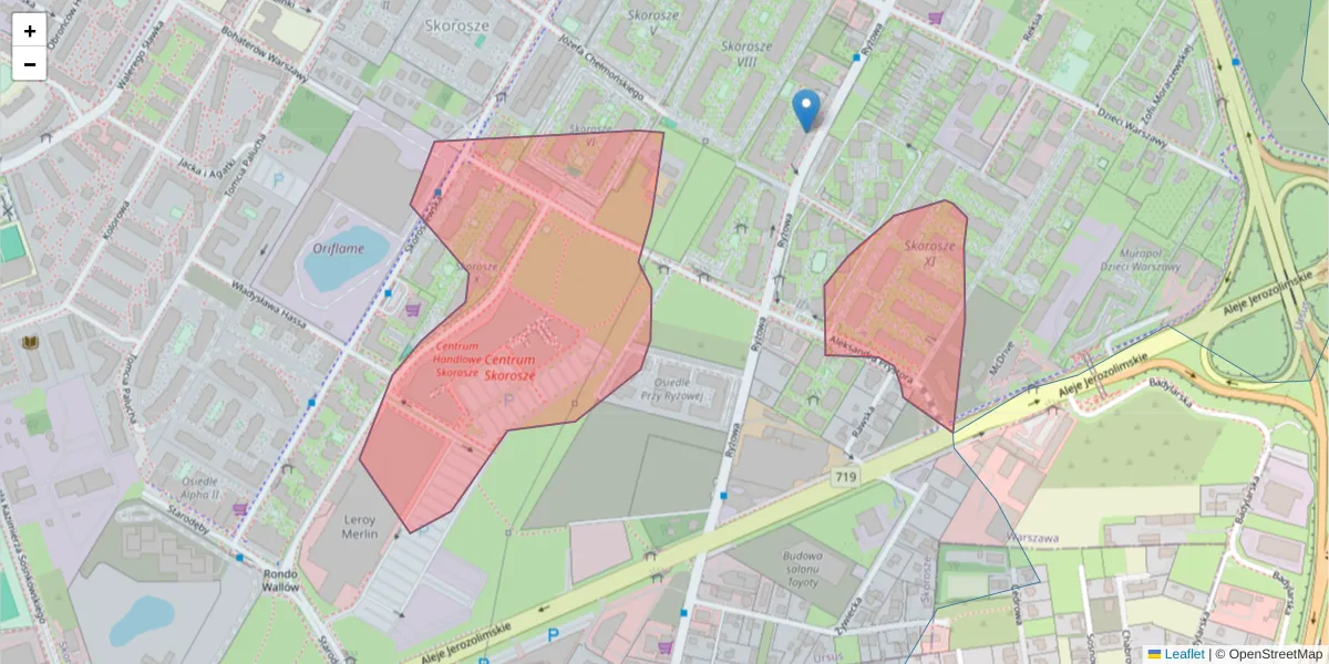 Szczegółowa mapa kodu pocztowego 02-497 z granicami, sąsiednimi kodami pocztowymi i urzędami pocztowymi