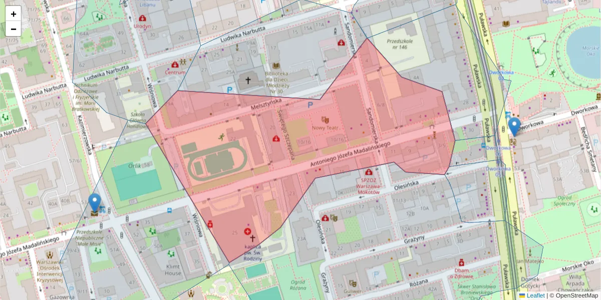 Szczegółowa mapa kodu pocztowego 02-513 z granicami, sąsiednimi kodami pocztowymi i urzędami pocztowymi
