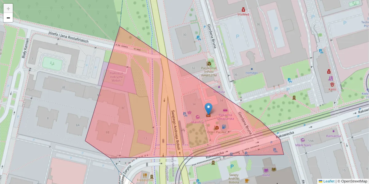 Szczegółowa mapa kodu pocztowego 02-523 z granicami, sąsiednimi kodami pocztowymi i urzędami pocztowymi