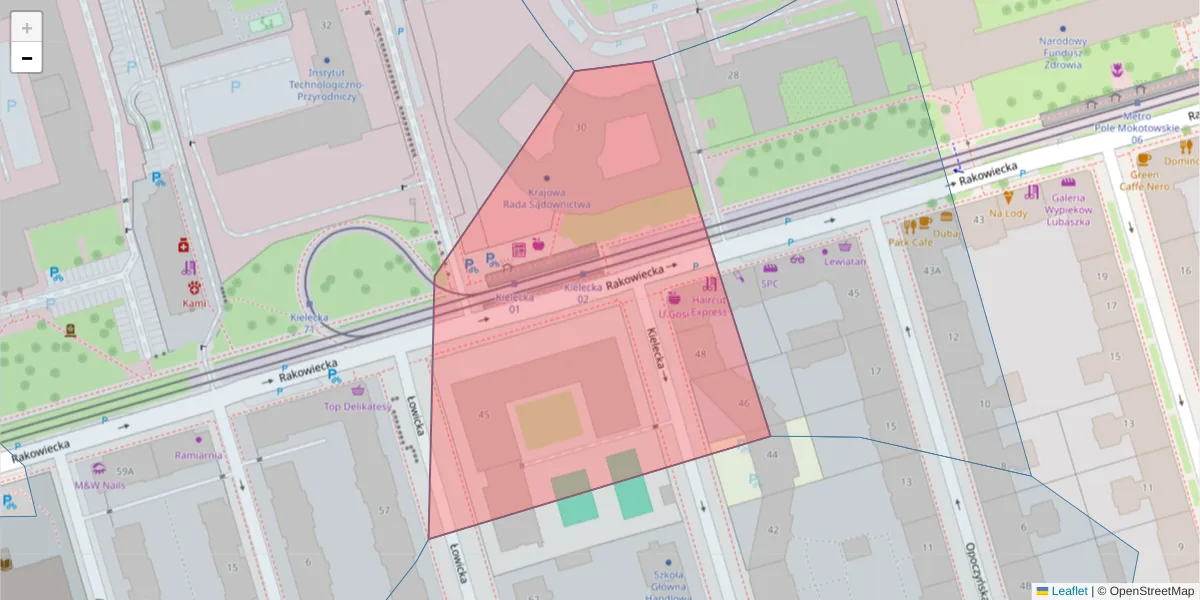 Szczegółowa mapa kodu pocztowego 02-526 z granicami, sąsiednimi kodami pocztowymi i urzędami pocztowymi