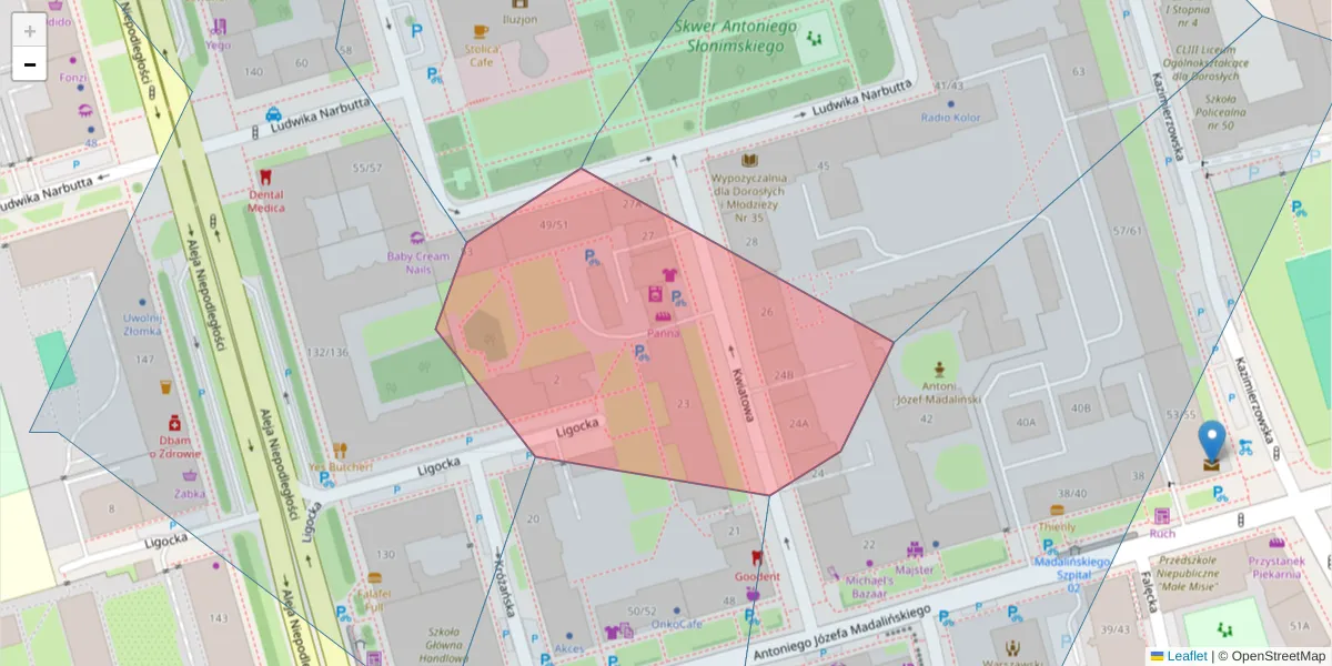 Szczegółowa mapa kodu pocztowego 02-539 z granicami, sąsiednimi kodami pocztowymi i urzędami pocztowymi