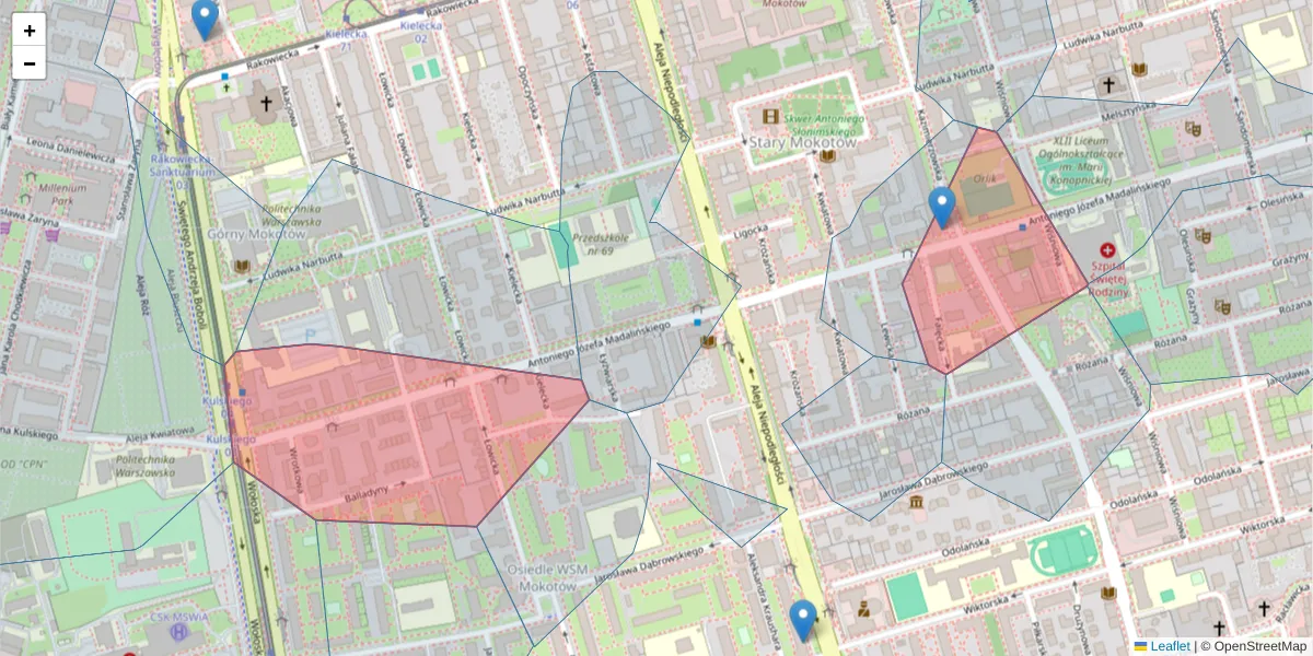 Szczegółowa mapa kodu pocztowego 02-549 z granicami, sąsiednimi kodami pocztowymi i urzędami pocztowymi