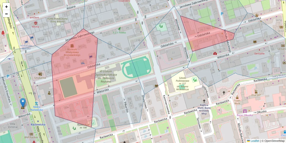 Szczegółowa mapa kodu pocztowego 02-562 z granicami, sąsiednimi kodami pocztowymi i urzędami pocztowymi