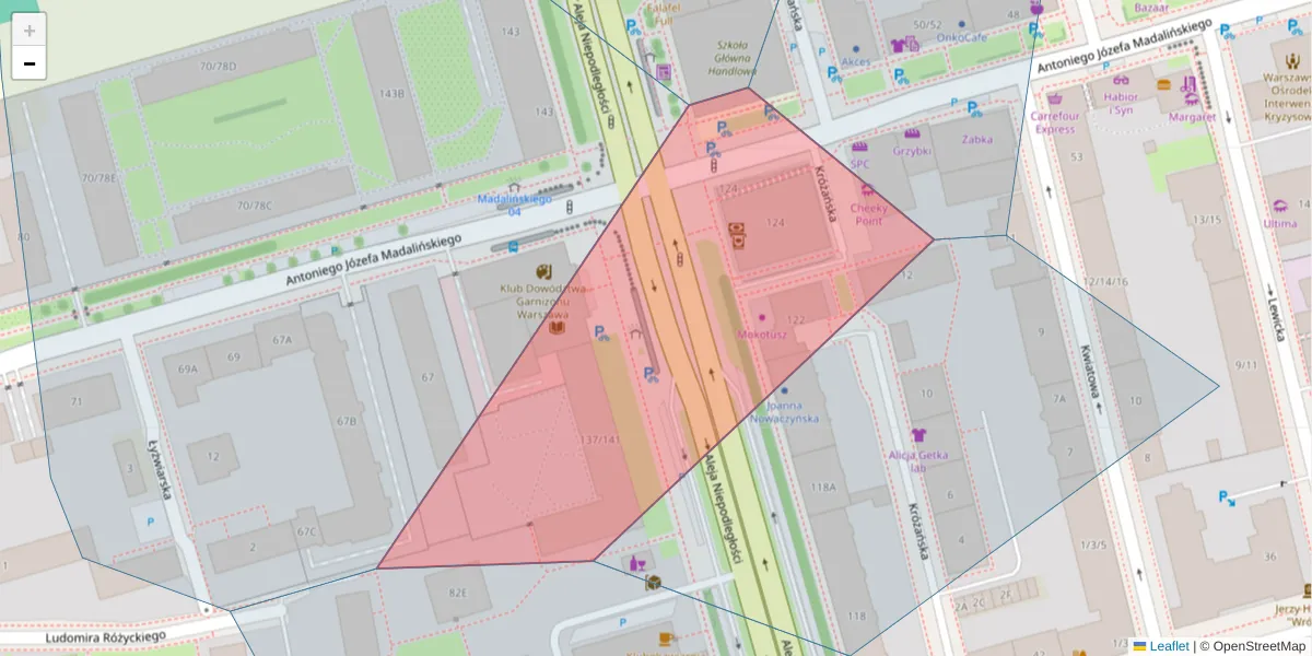 Szczegółowa mapa kodu pocztowego 02-577 z granicami, sąsiednimi kodami pocztowymi i urzędami pocztowymi