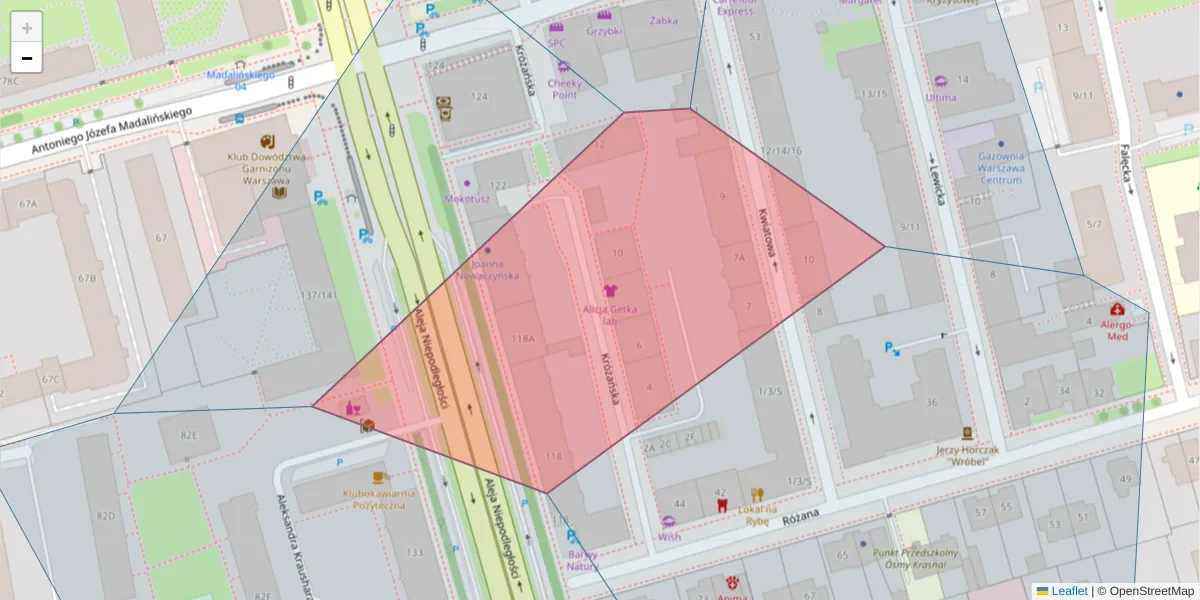 Szczegółowa mapa kodu pocztowego 02-578 z granicami, sąsiednimi kodami pocztowymi i urzędami pocztowymi