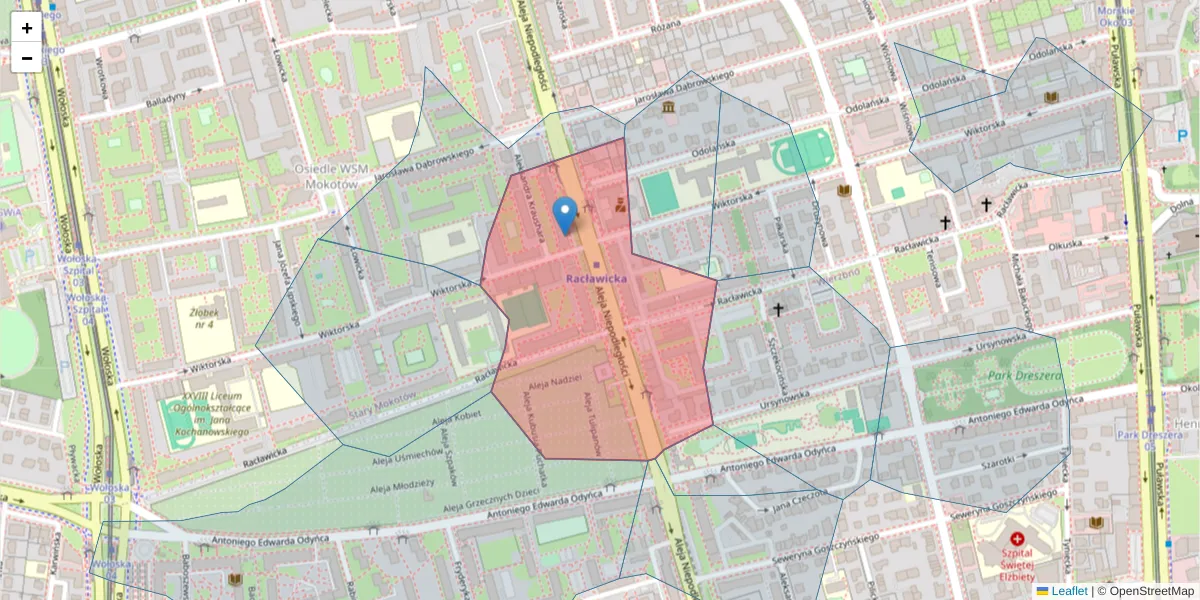 Szczegółowa mapa kodu pocztowego 02-585 z granicami, sąsiednimi kodami pocztowymi i urzędami pocztowymi