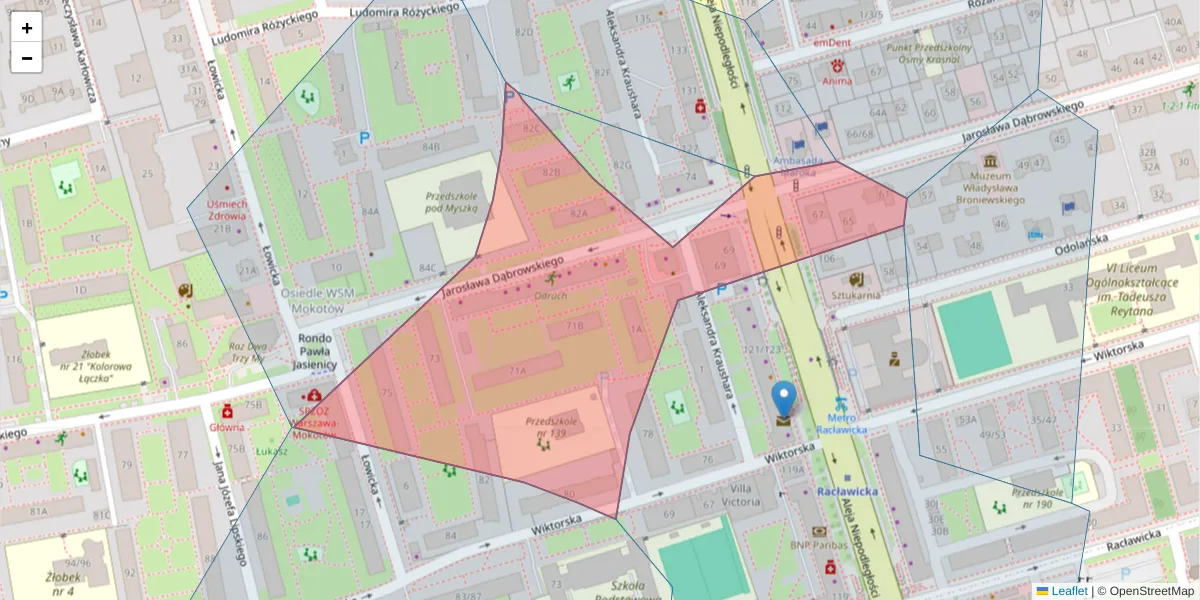 Szczegółowa mapa kodu pocztowego 02-586 z granicami, sąsiednimi kodami pocztowymi i urzędami pocztowymi