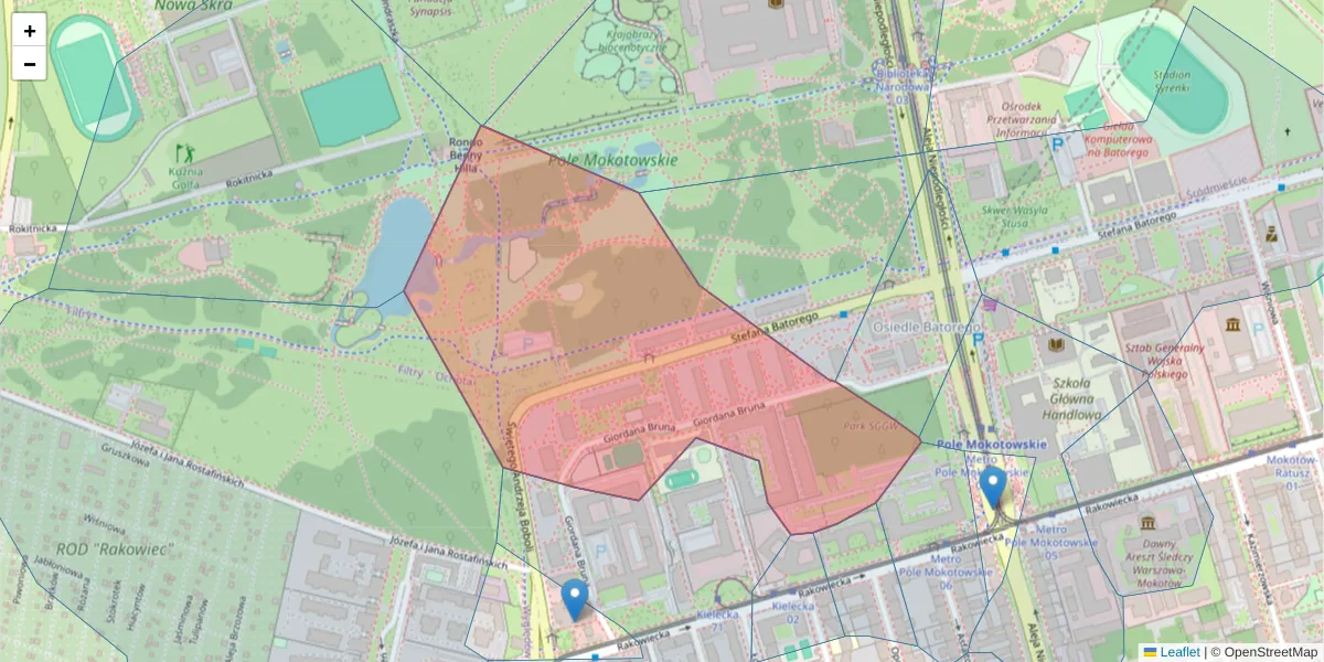 Szczegółowa mapa kodu pocztowego 02-594 z granicami, sąsiednimi kodami pocztowymi i urzędami pocztowymi