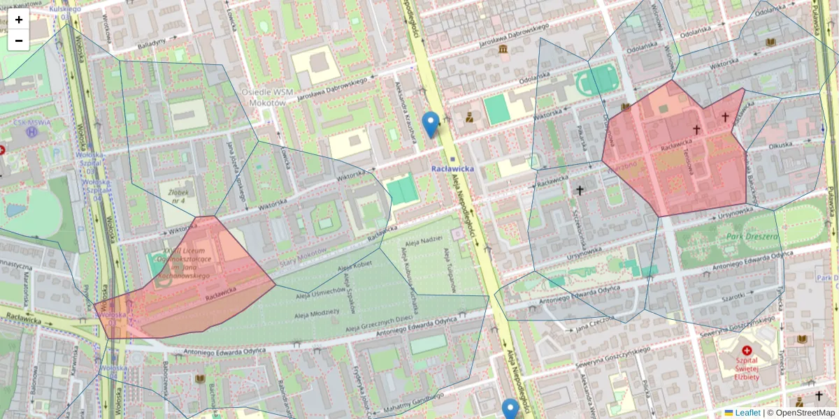 Szczegółowa mapa kodu pocztowego 02-601 z granicami, sąsiednimi kodami pocztowymi i urzędami pocztowymi