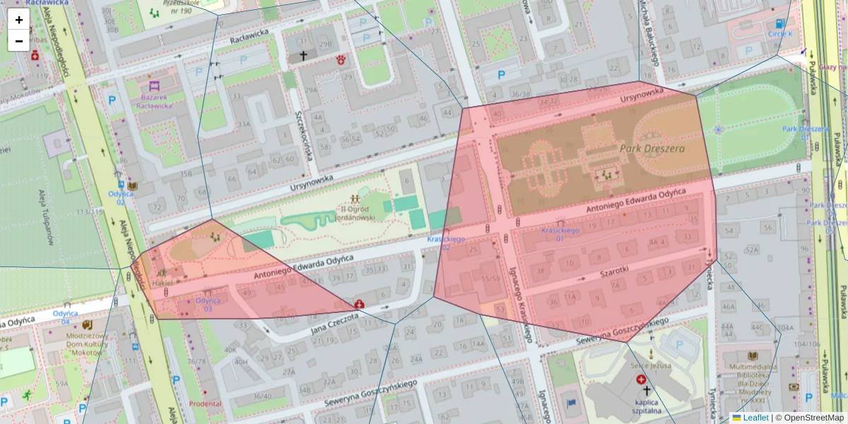Szczegółowa mapa kodu pocztowego 02-606 z granicami, sąsiednimi kodami pocztowymi i urzędami pocztowymi