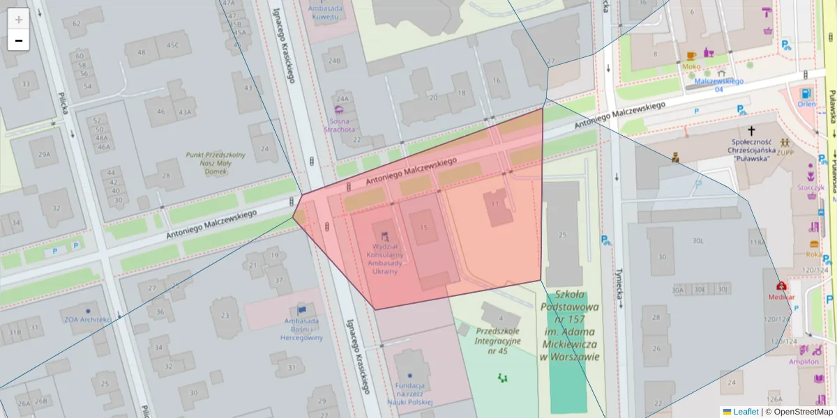 Szczegółowa mapa kodu pocztowego 02-617 z granicami, sąsiednimi kodami pocztowymi i urzędami pocztowymi