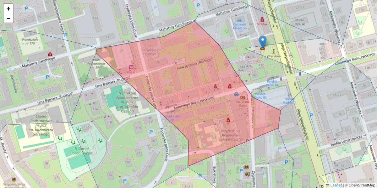 Szczegółowa mapa kodu pocztowego 02-622 z granicami, sąsiednimi kodami pocztowymi i urzędami pocztowymi