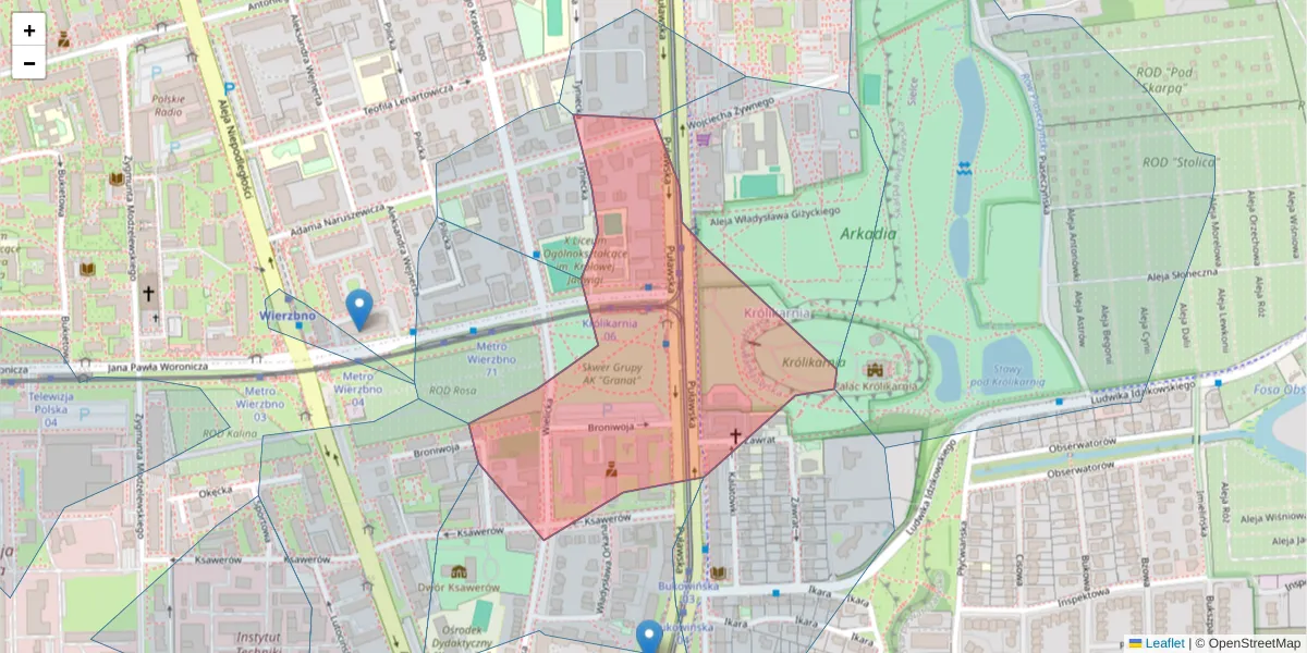 Szczegółowa mapa kodu pocztowego 02-624 z granicami, sąsiednimi kodami pocztowymi i urzędami pocztowymi