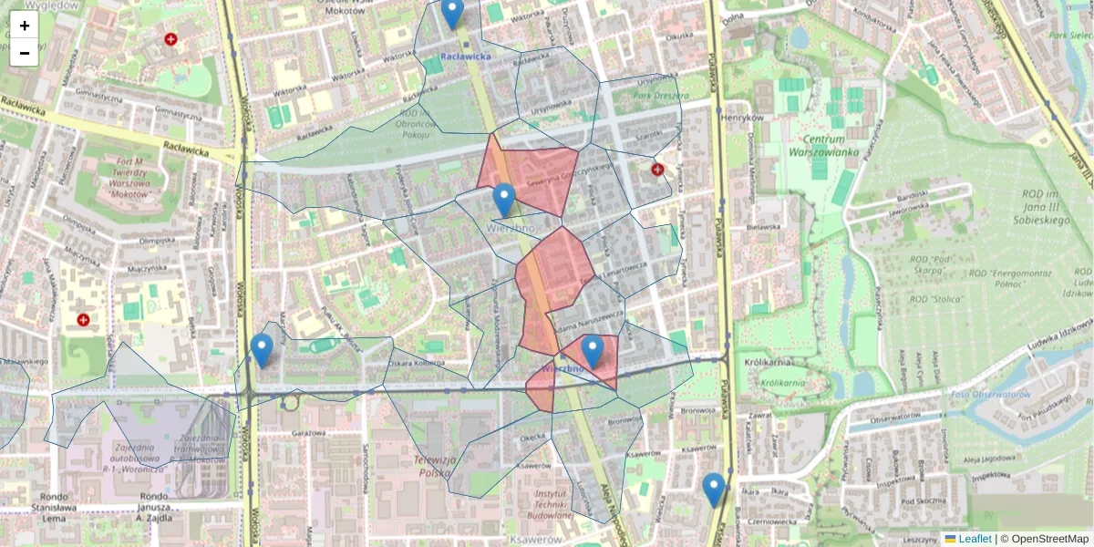 Szczegółowa mapa kodu pocztowego 02-626 z granicami, sąsiednimi kodami pocztowymi i urzędami pocztowymi