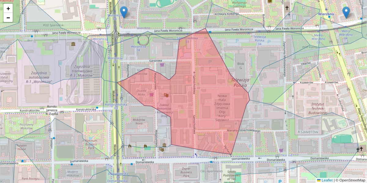 Szczegółowa mapa kodu pocztowego 02-652 z granicami, sąsiednimi kodami pocztowymi i urzędami pocztowymi