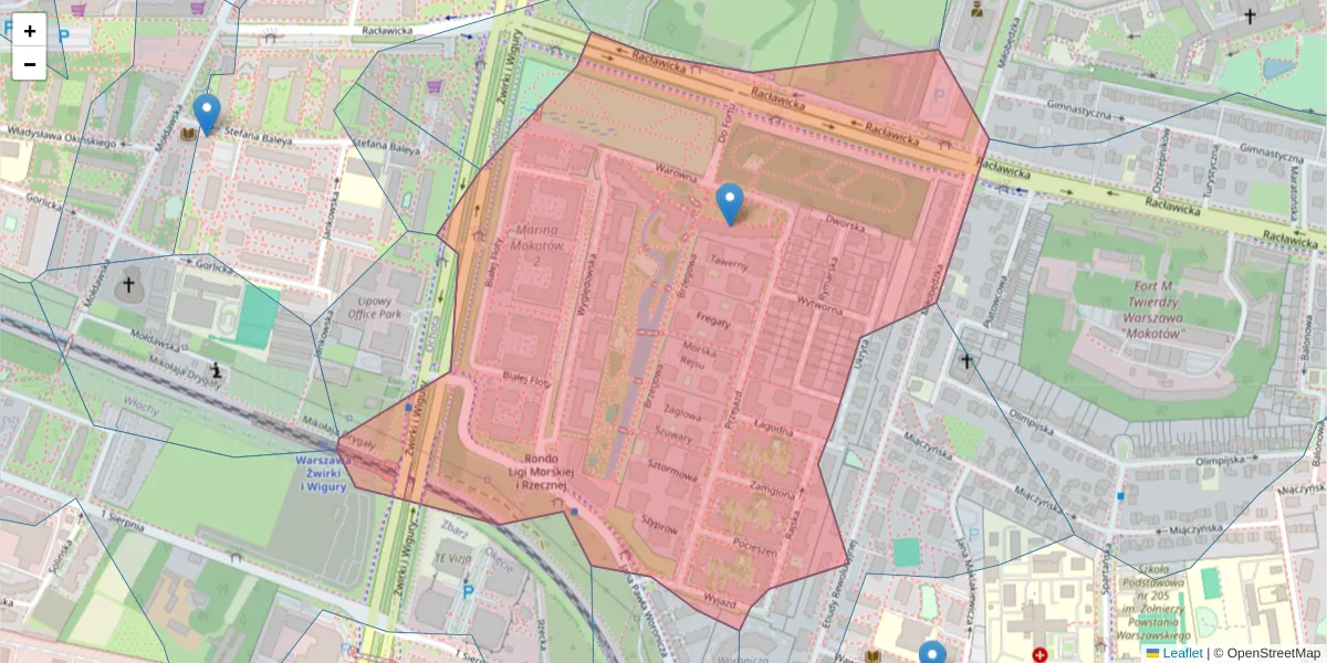 Szczegółowa mapa kodu pocztowego 02-654 z granicami, sąsiednimi kodami pocztowymi i urzędami pocztowymi