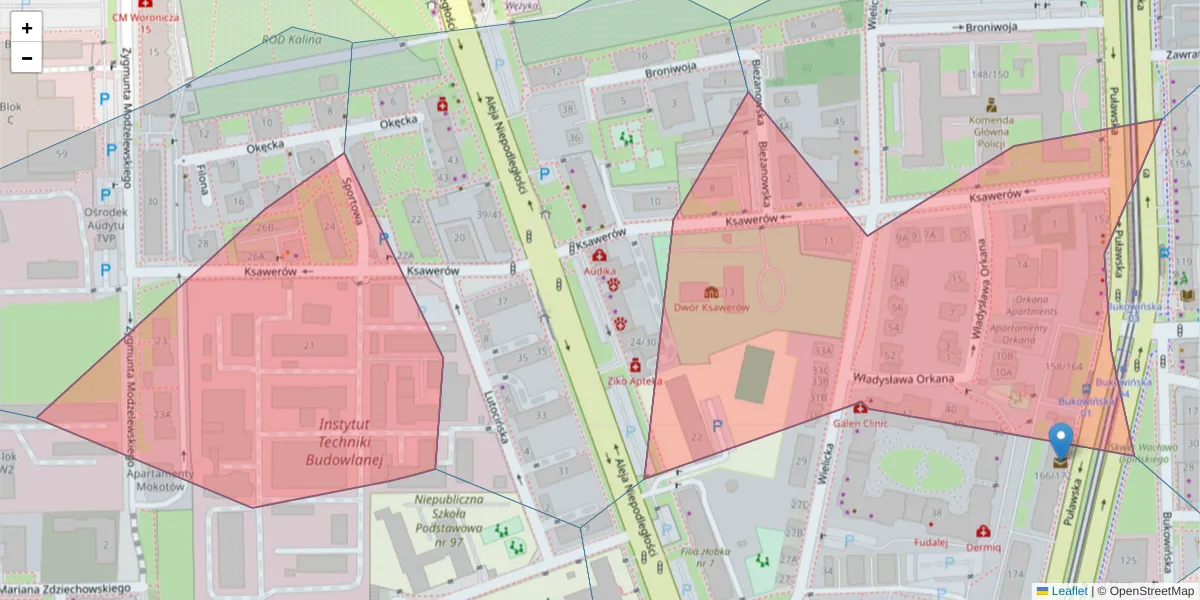 Szczegółowa mapa kodu pocztowego 02-656 z granicami, sąsiednimi kodami pocztowymi i urzędami pocztowymi