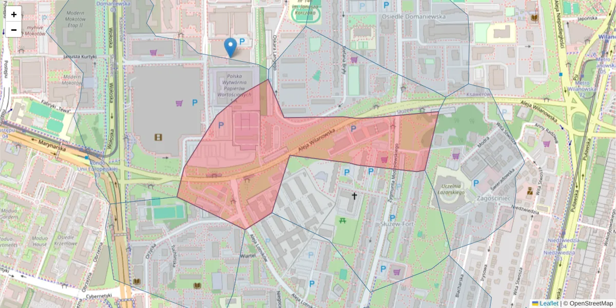 Szczegółowa mapa kodu pocztowego 02-665 z granicami, sąsiednimi kodami pocztowymi i urzędami pocztowymi