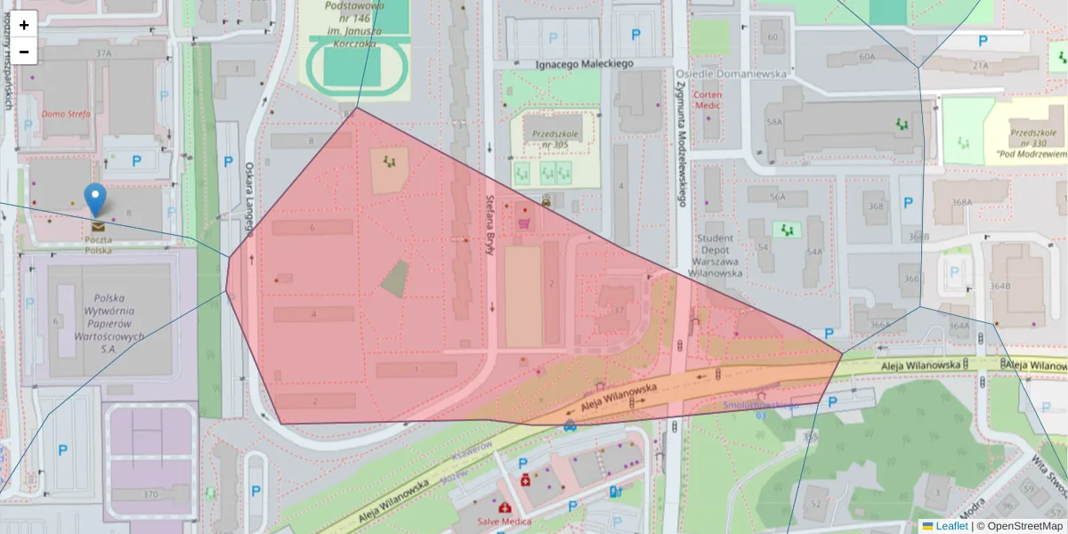 Szczegółowa mapa kodu pocztowego 02-685 z granicami, sąsiednimi kodami pocztowymi i urzędami pocztowymi
