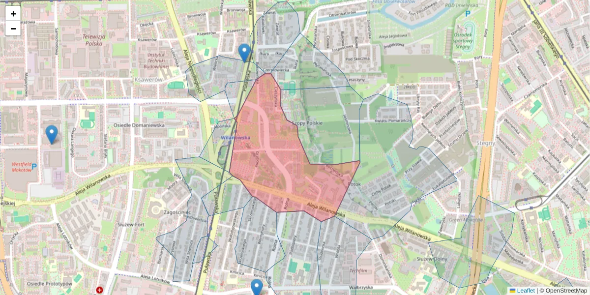 Szczegółowa mapa kodu pocztowego 02-703 z granicami, sąsiednimi kodami pocztowymi i urzędami pocztowymi