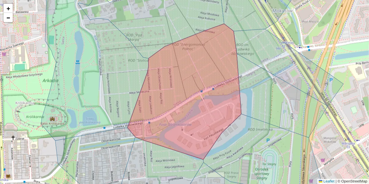 Szczegółowa mapa kodu pocztowego 02-704 z granicami, sąsiednimi kodami pocztowymi i urzędami pocztowymi
