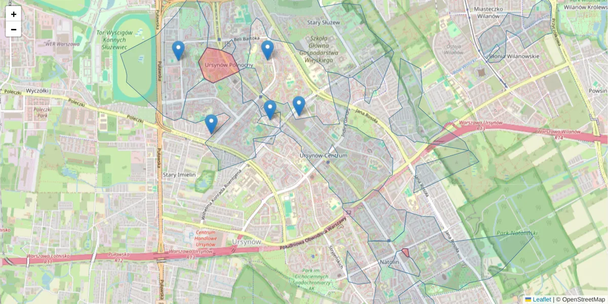 Szczegółowa mapa kodu pocztowego 02-722 z granicami, sąsiednimi kodami pocztowymi i urzędami pocztowymi