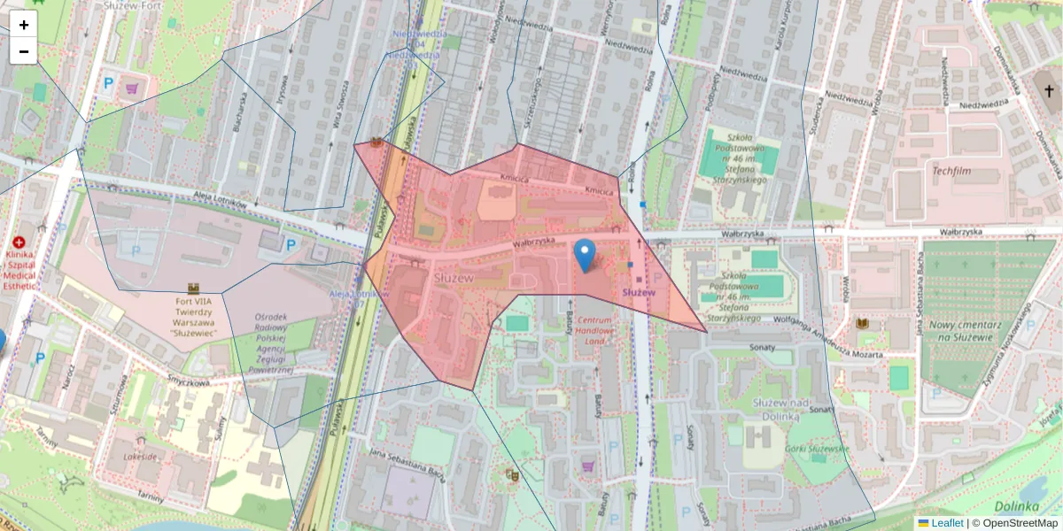 Szczegółowa mapa kodu pocztowego 02-739 z granicami, sąsiednimi kodami pocztowymi i urzędami pocztowymi