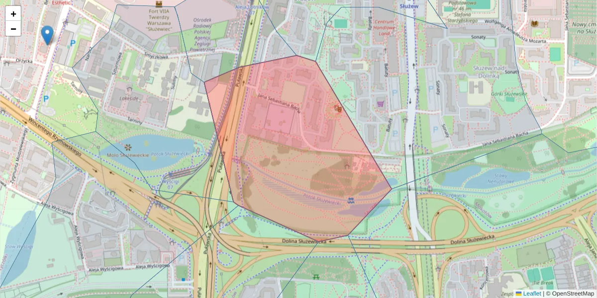 Szczegółowa mapa kodu pocztowego 02-740 z granicami, sąsiednimi kodami pocztowymi i urzędami pocztowymi