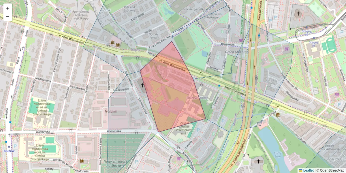 Szczegółowa mapa kodu pocztowego 02-741 z granicami, sąsiednimi kodami pocztowymi i urzędami pocztowymi