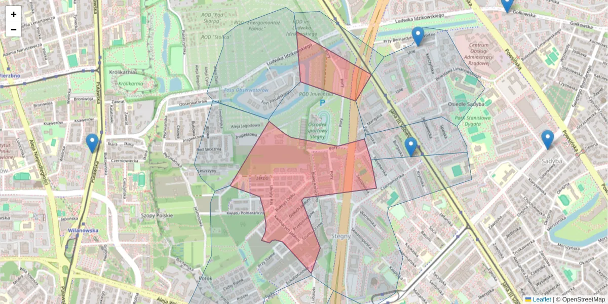 Szczegółowa mapa kodu pocztowego 02-757 z granicami, sąsiednimi kodami pocztowymi i urzędami pocztowymi
