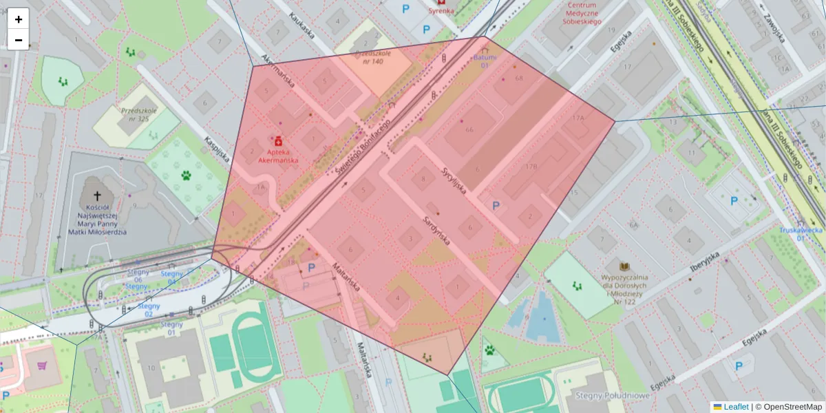 Szczegółowa mapa kodu pocztowego 02-761 z granicami, sąsiednimi kodami pocztowymi i urzędami pocztowymi