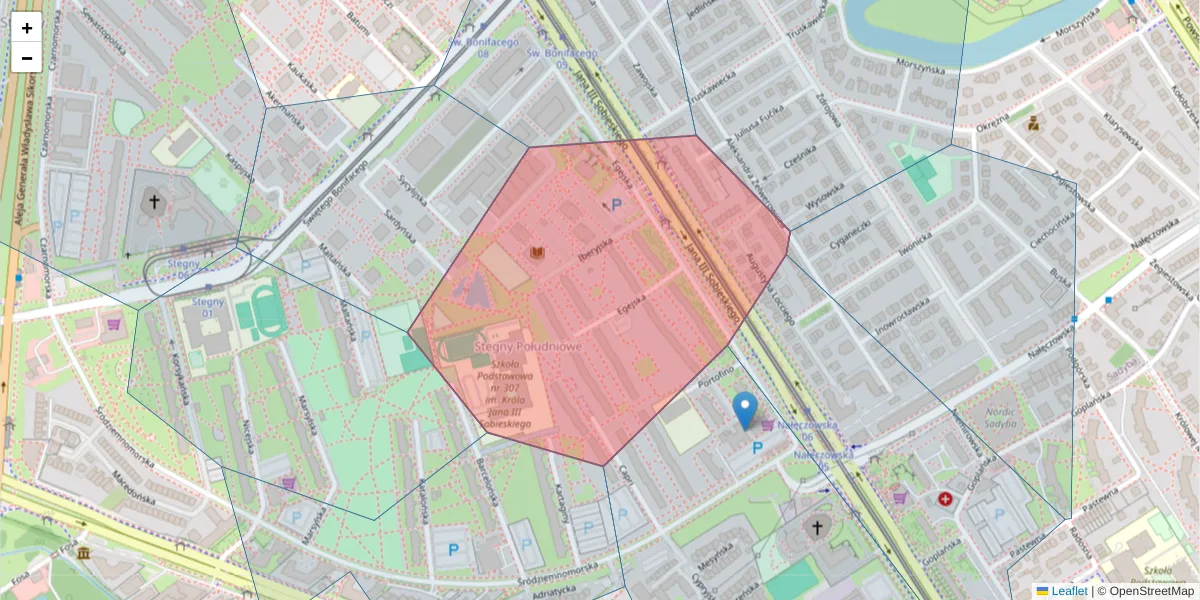 Szczegółowa mapa kodu pocztowego 02-764 z granicami, sąsiednimi kodami pocztowymi i urzędami pocztowymi