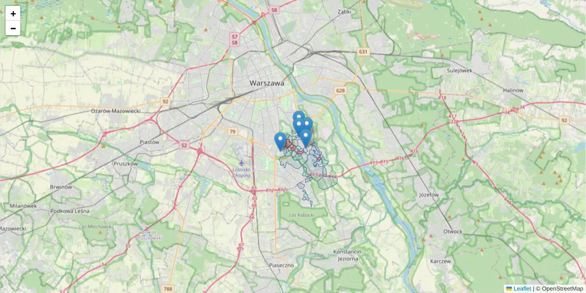 Szczegółowa mapa kodu pocztowego 02-765 z granicami, sąsiednimi kodami pocztowymi i urzędami pocztowymi