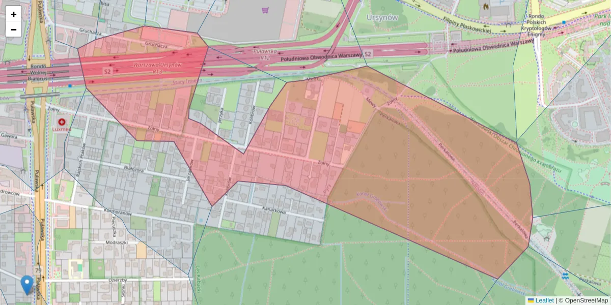 Szczegółowa mapa kodu pocztowego 02-815 z granicami, sąsiednimi kodami pocztowymi i urzędami pocztowymi