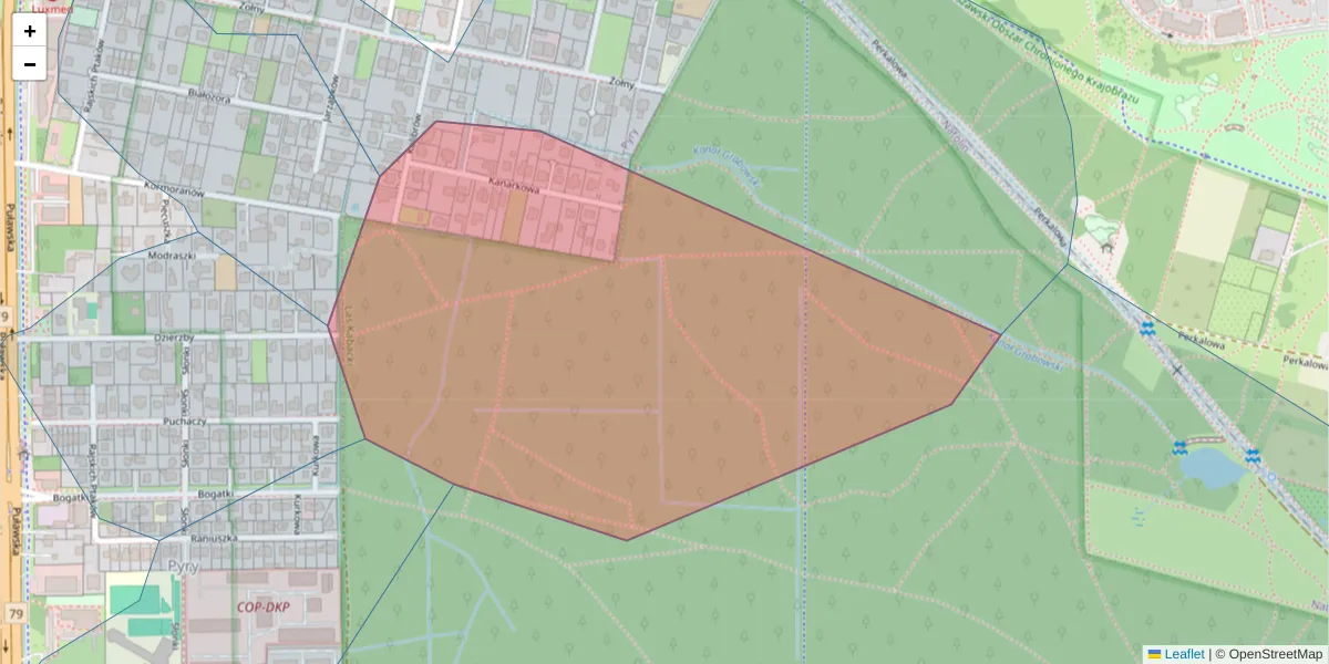 Szczegółowa mapa kodu pocztowego 02-818 z granicami, sąsiednimi kodami pocztowymi i urzędami pocztowymi