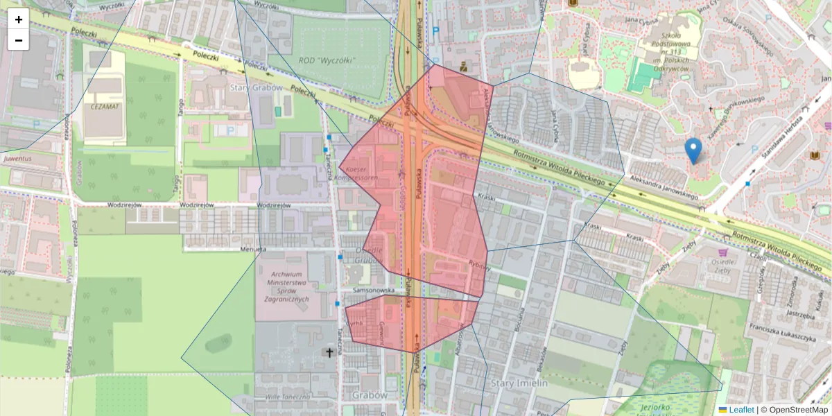 Szczegółowa mapa kodu pocztowego 02-819 z granicami, sąsiednimi kodami pocztowymi i urzędami pocztowymi
