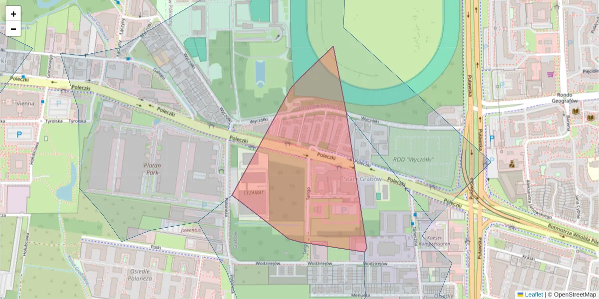 Szczegółowa mapa kodu pocztowego 02-825 z granicami, sąsiednimi kodami pocztowymi i urzędami pocztowymi
