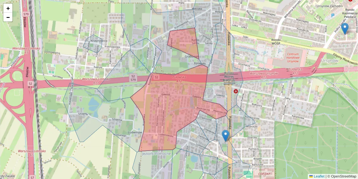 Szczegółowa mapa kodu pocztowego 02-830 z granicami, sąsiednimi kodami pocztowymi i urzędami pocztowymi