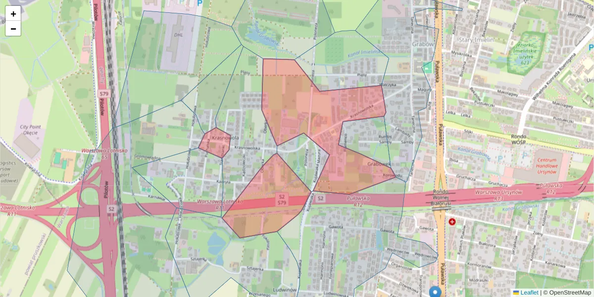 Szczegółowa mapa kodu pocztowego 02-849 z granicami, sąsiednimi kodami pocztowymi i urzędami pocztowymi