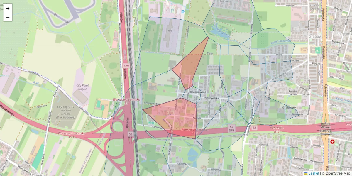 Szczegółowa mapa kodu pocztowego 02-851 z granicami, sąsiednimi kodami pocztowymi i urzędami pocztowymi