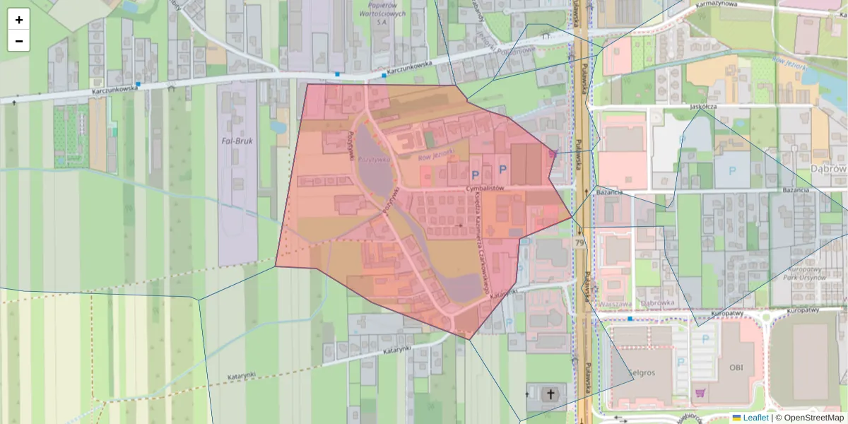 Szczegółowa mapa kodu pocztowego 02-881 z granicami, sąsiednimi kodami pocztowymi i urzędami pocztowymi