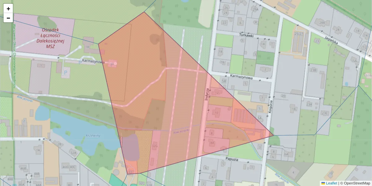 Szczegółowa mapa kodu pocztowego 02-889 z granicami, sąsiednimi kodami pocztowymi i urzędami pocztowymi