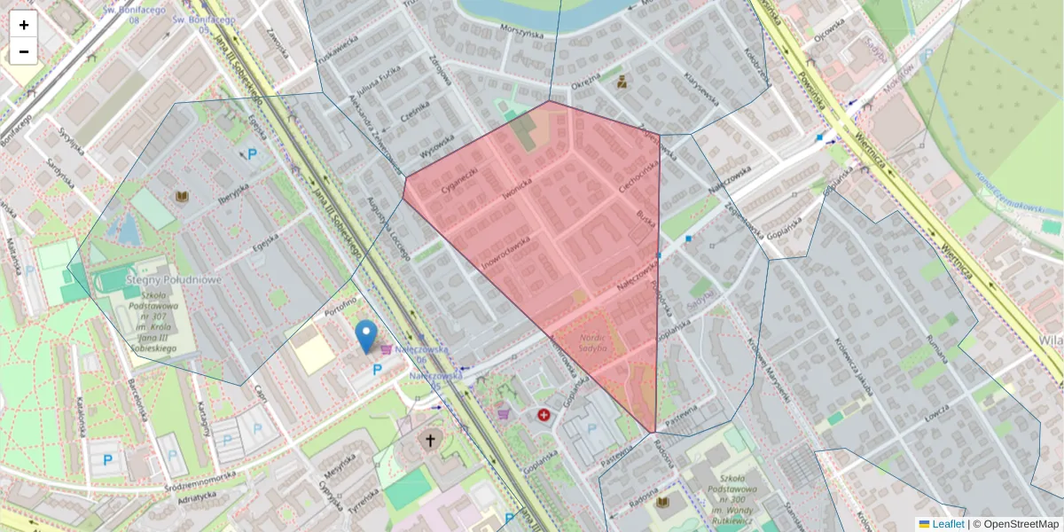 Szczegółowa mapa kodu pocztowego 02-922 z granicami, sąsiednimi kodami pocztowymi i urzędami pocztowymi