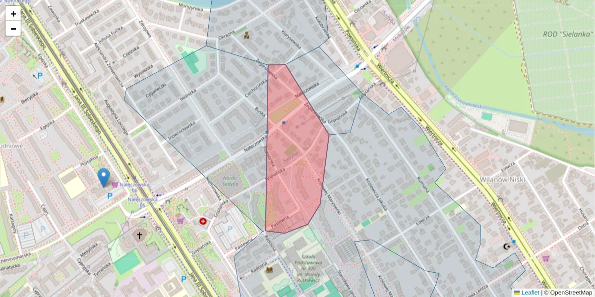 Szczegółowa mapa kodu pocztowego 02-924 z granicami, sąsiednimi kodami pocztowymi i urzędami pocztowymi