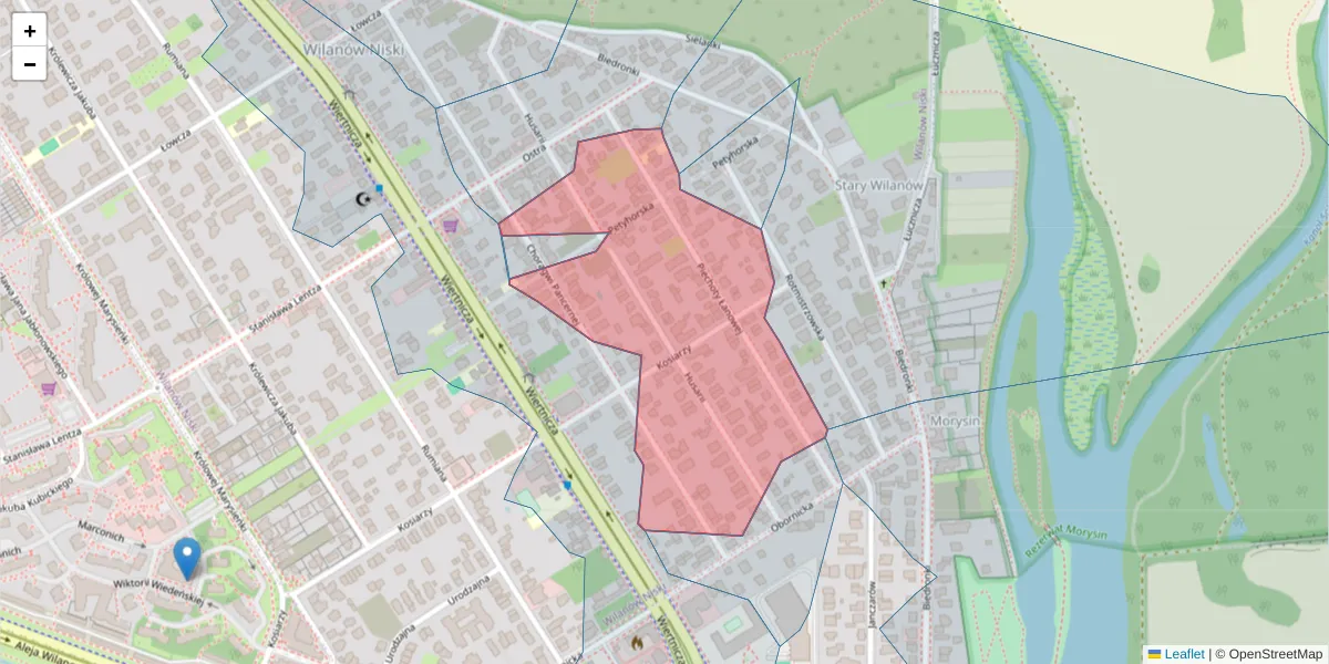 Szczegółowa mapa kodu pocztowego 02-951 z granicami, sąsiednimi kodami pocztowymi i urzędami pocztowymi