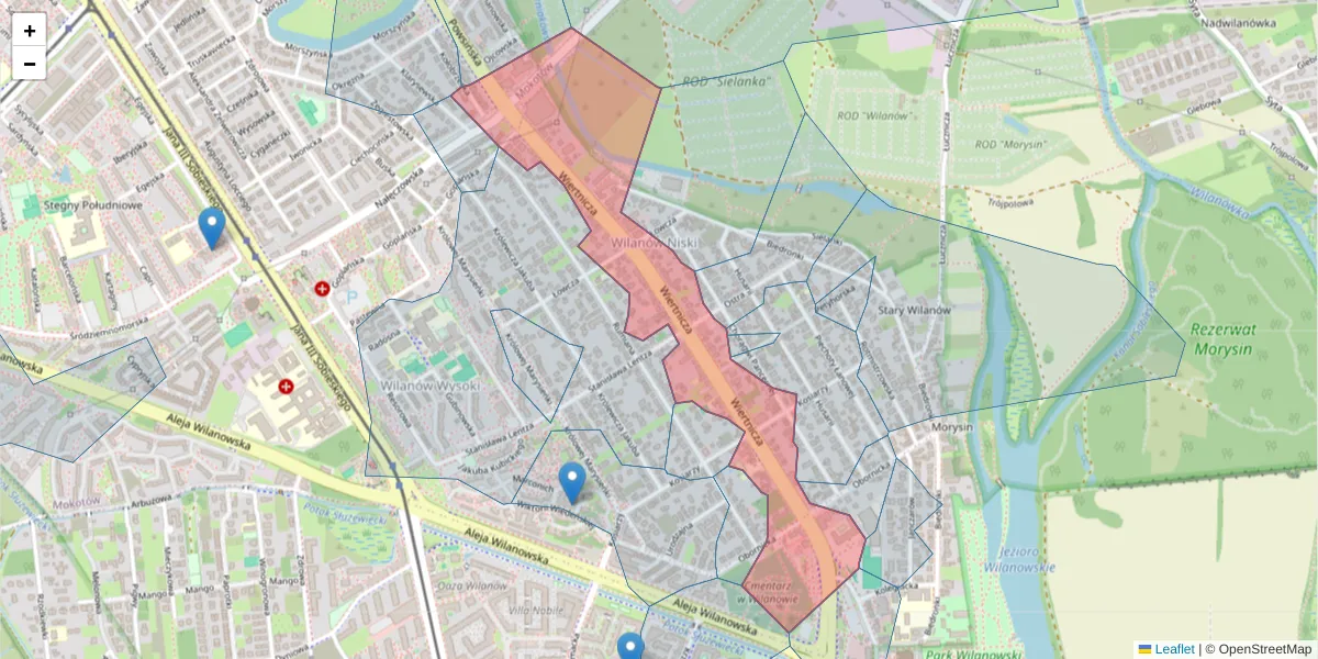 Szczegółowa mapa kodu pocztowego 02-952 z granicami, sąsiednimi kodami pocztowymi i urzędami pocztowymi