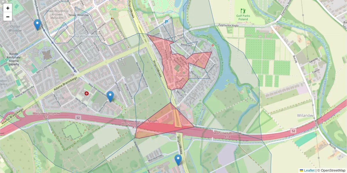 Szczegółowa mapa kodu pocztowego 02-967 z granicami, sąsiednimi kodami pocztowymi i urzędami pocztowymi