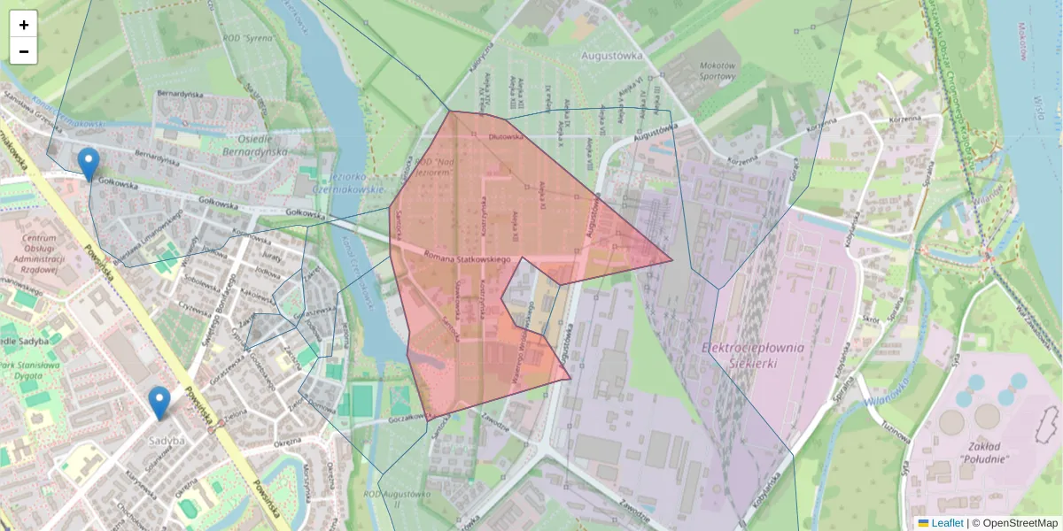 Szczegółowa mapa kodu pocztowego 02-979 z granicami, sąsiednimi kodami pocztowymi i urzędami pocztowymi