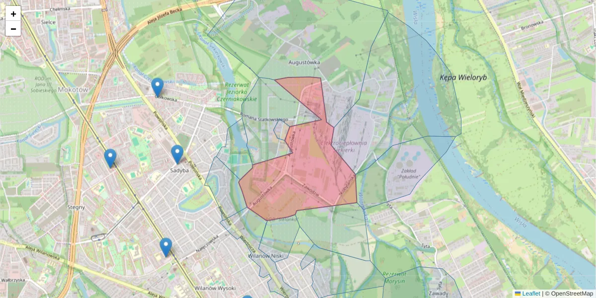 Szczegółowa mapa kodu pocztowego 02-981 z granicami, sąsiednimi kodami pocztowymi i urzędami pocztowymi