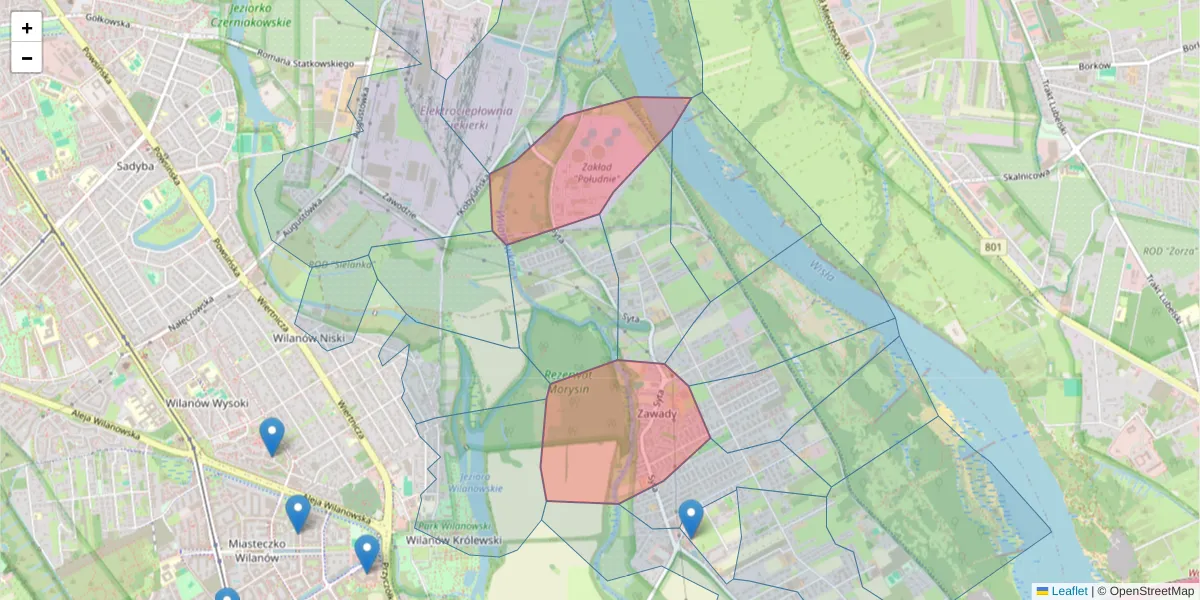 Szczegółowa mapa kodu pocztowego 02-987 z granicami, sąsiednimi kodami pocztowymi i urzędami pocztowymi